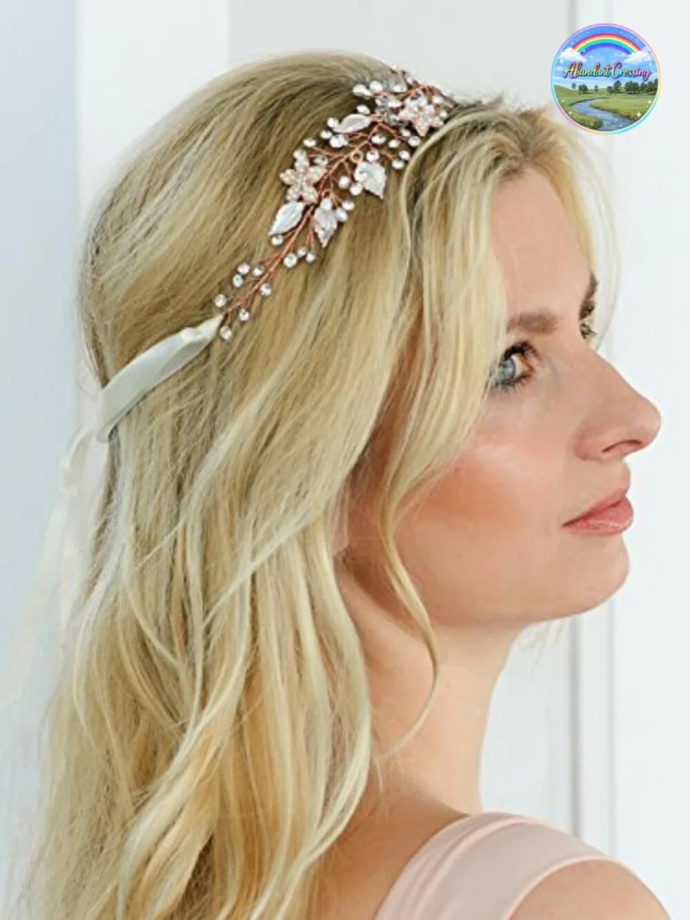 Freshwater Pearl and Crystal Bridal Hair Vine Ribbon Headband Wedding